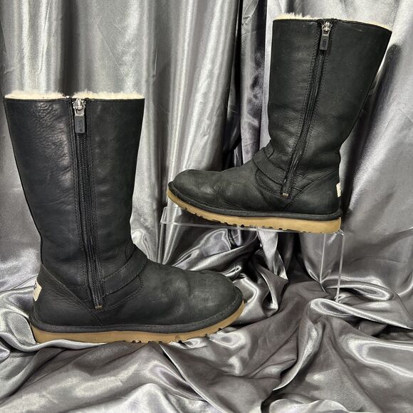UGG Sutter Moto Boots Women’s 4 US / 34 EU Black Leather Buckle Zip #1969 Fall - Picture 10 of 15